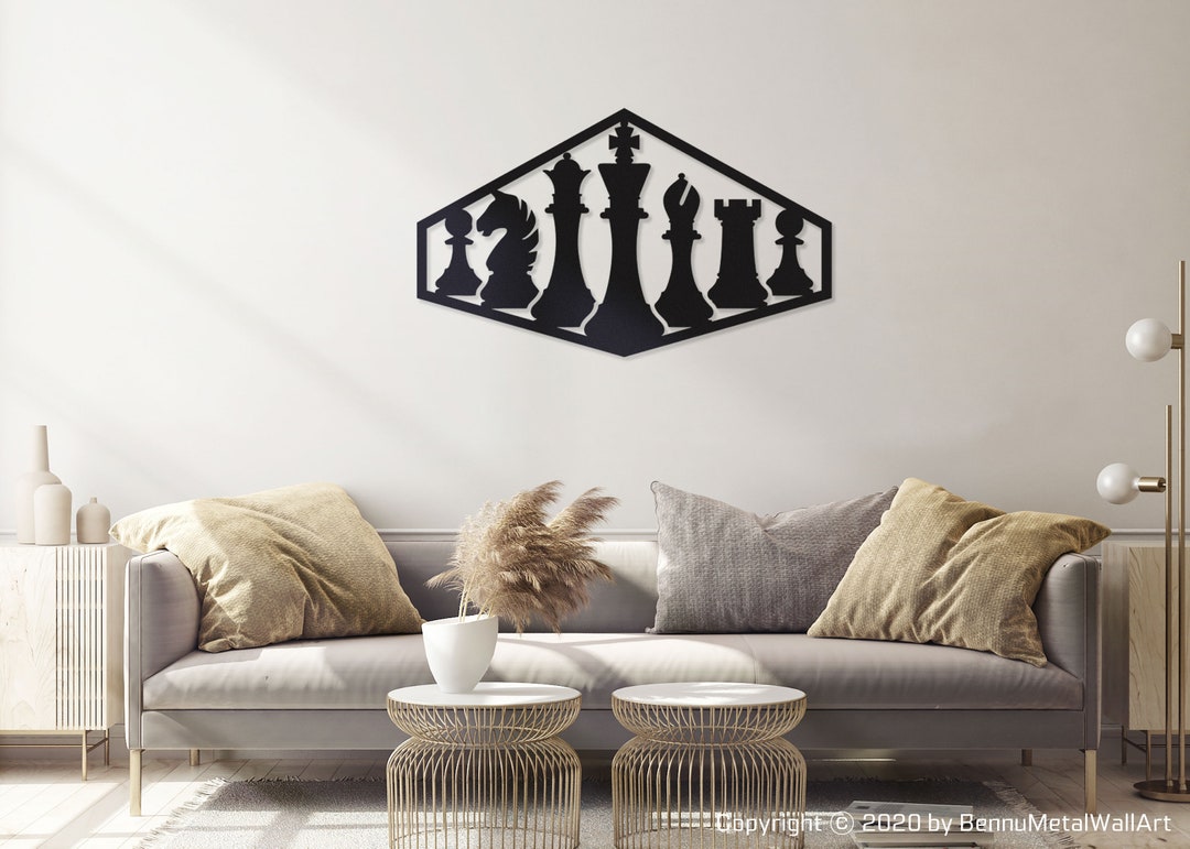 Decorative Chess Set Pieces Metal Wall Art Chess Room Decor Etsy