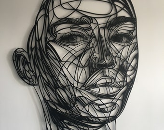 Abstract Human Face Wall Sculpture, Abstract Face Metal Wall Art – Modern Line Art Portrait Sculpture, Face lineart metal wall decor
