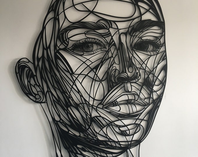 Abstract Human Face Wall Sculpture, Abstract Face Metal Wall Art – Modern Line Art Portrait Sculpture, Face lineart metal wall decor
