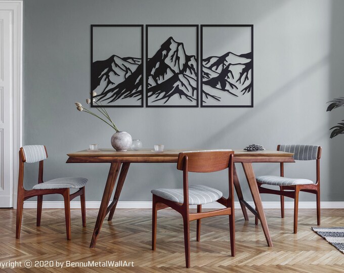 Metal Mountain Trio, Alpine Metal Art, Metal Summit Trio, Metal Mountain Range, Rustic Mountain Art, Metal Mountain Majesty, Peaks Wall Art