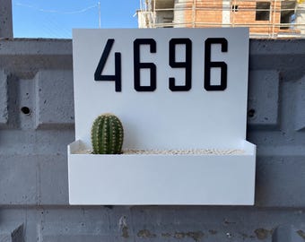 Address Planter Box: Metal House Number Sign