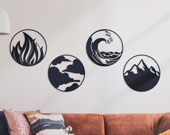 Modern Metal Wall Art, Fire Water Air Earth metal wall art, Metal wall art,  four elements wall art, Four element metal wall art