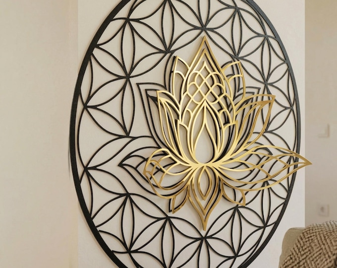 Sacred Geometry Mandala Wall Art, 3D sculpture Lotus Decor for Meditation Room or Yoga Studio