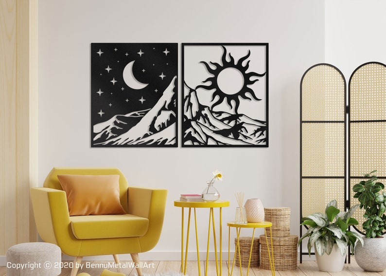 Moon and Sun Metal Wall Art Metal Moon and Sun Wall Art Etsy