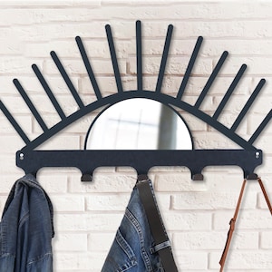 Eye coat rack, mirror coat hook rack, Entryway wall coat rack hanger, eye metal coat hanger, 6 or 5 hooks coat hanger, eye mirror wall art