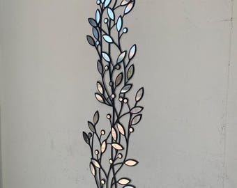 Leaf Mirror Wall Art, Botanical Mirror Wall Decor, Black Metal Wall Sculpture