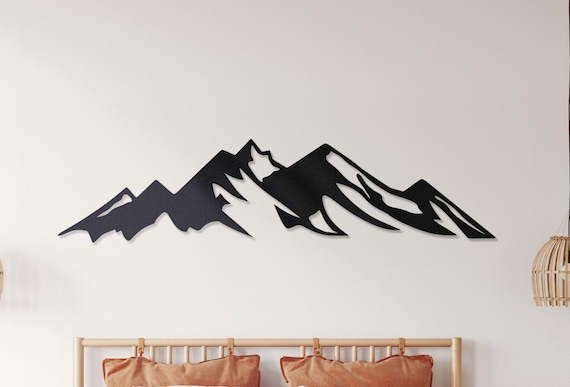 Metal Mountain Wall Art, Snowy Mountain Silhouette, Living Room Decor