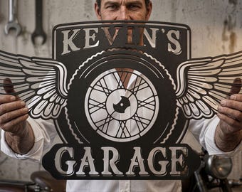 Personalized Biker Garage Sign, Custom Metal Motorcycle Wall Decor, Father's Day Gift