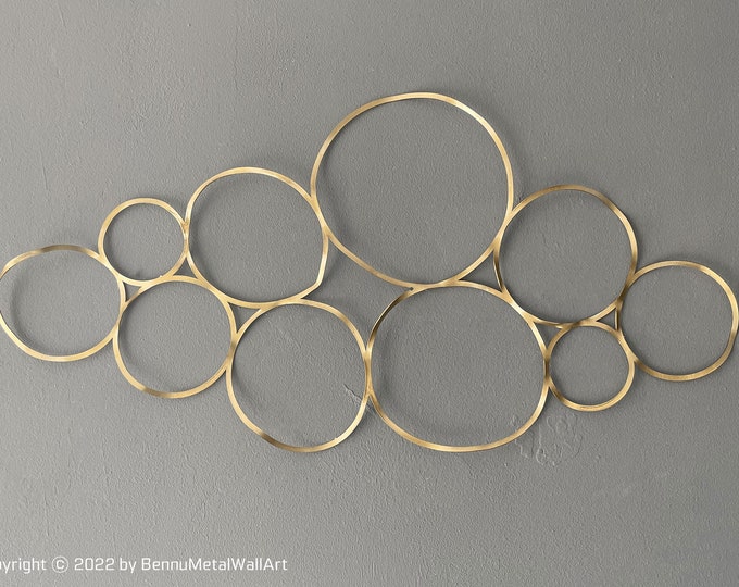 Circle wall art, Buble wall art, 3D sculpture wall art, Geometric wall art,  Twisted rings decor, Modern circle wall art, Gold wall art