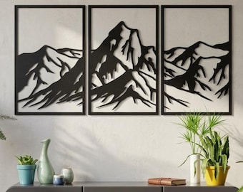 Minimalist Metal Mountain Wall Art Triptych