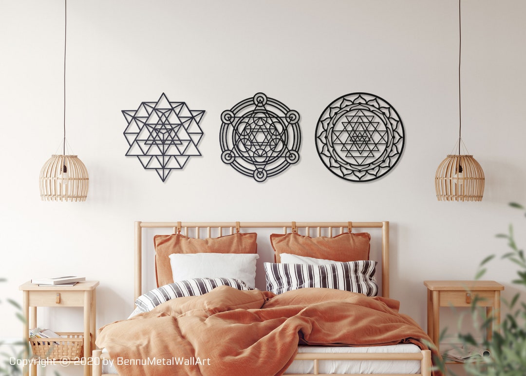 Sacred Geometry Metal Wall Art Set: Yoga Studio Bohemian Decor, 3 Piece ...