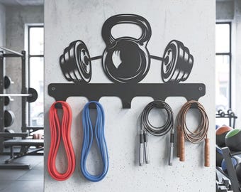 Kettlebell Barbell Gym Wall Organizer | Jump Rope, Resistance Band Rack Storage