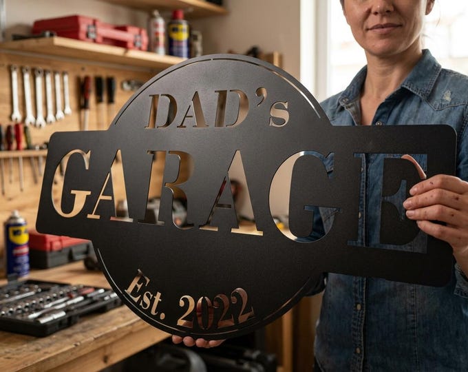 Custom Metal Garage Sign with Personalized Tool Design