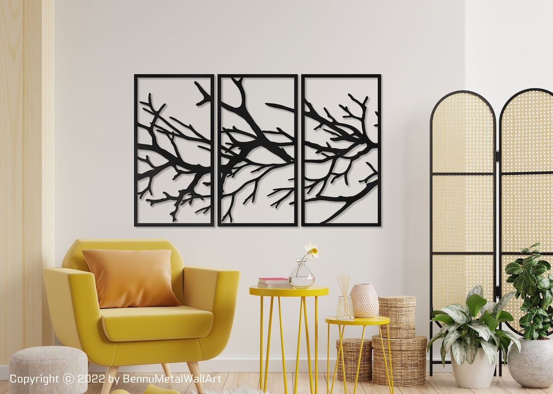 Metal Tree Branch Wall Decor, Black Tree Branch Metal Wall Decor, 3