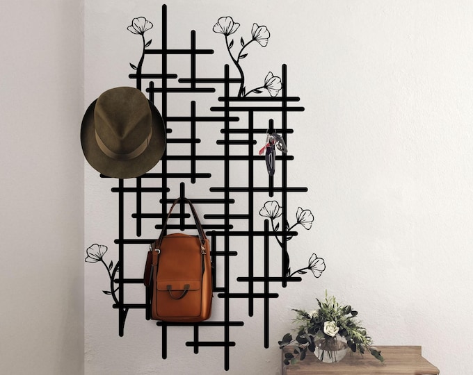 Heart Metal Wall Art with Hooks – Entryway Coat Rack & Key Holder – Decorative Bag Hanger for Home Decor