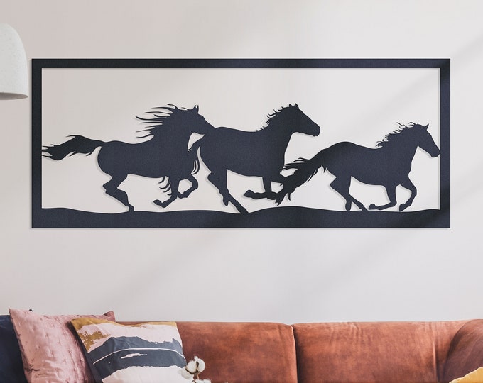 Metal horse wall art, Horse running metal wall decor, Running horse silhouette, Running horses wall art, Black and white horse wall art