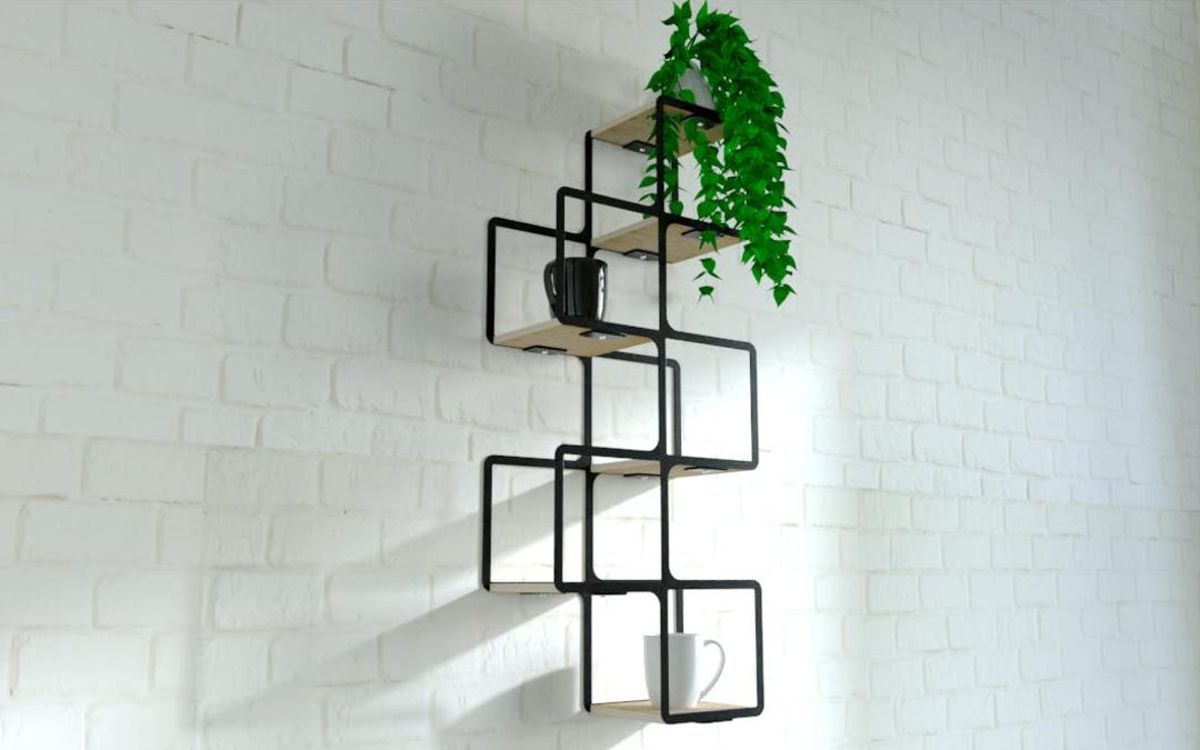 Modern Metal & Wood Floating Shelf: Geometric Wall Decor - Etsy