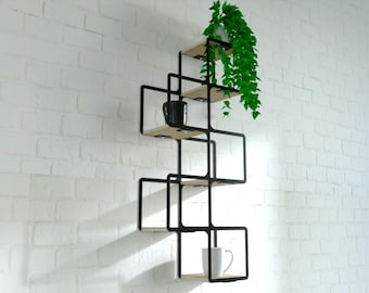 Modern Floating Shelf: Stylish Metal & Wood Wall Decor for Contemporary Home Interiors, linear cup rack, Wall Mounted Storage Shelf