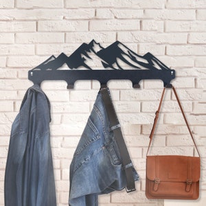 Metal Mountain Coat Rack: Entryway Wall Decor with 5 Hooks
