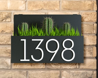 Address Sign with Planter Box, Metal Address Planter, Address Plaque,House Numbers, Address planter box, House numbers sign address planter