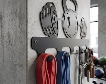 Kettlebell Barbell Gym Wall Organizer | Jump Rope, Resistance Band Rack Storage