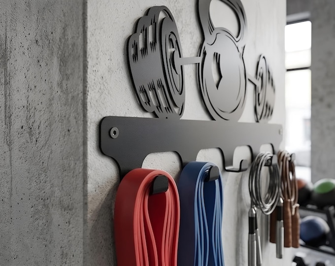 Kettlebell Barbell Gym Wall Organizer | Jump Rope, Resistance Band Rack Storage