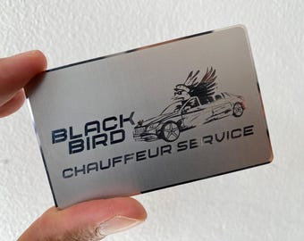 Shiny silver metal business card, etched metal business card, custom metal business card