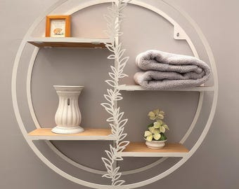Round Wood & Metal Floating Shelf: Farmhouse Wall Decor