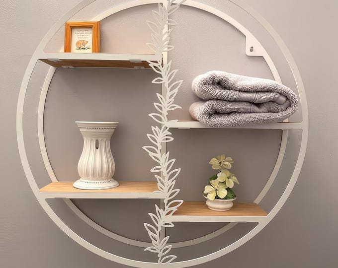 Round Wood & Metal Floating Shelf: Farmhouse Wall Decor