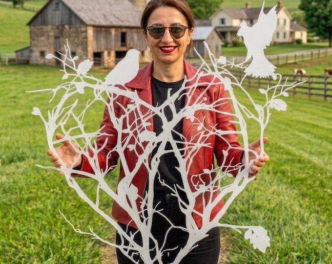 Heart Bird Metal Wall Art, Love Nature Decor, Tree of Life Accent