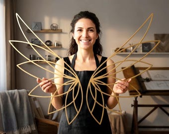 Metal Angel Wings Wall Art | Modern Geometric Home Decor | Minimalist Wall Art