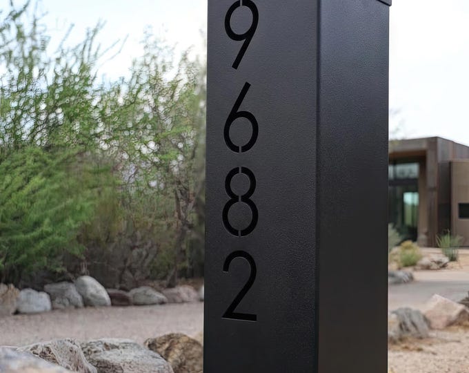 Modern Address Pillar | Custom House Number Column | Outdoor Address Sign Post | Garden Address Marker
