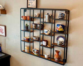 Coffee Mug Shelf Wall Decor, Storage organizer shelf, Metal Wood Shelving, Floating shelf decor,Living room shelf decor,Retro Wall Shelf