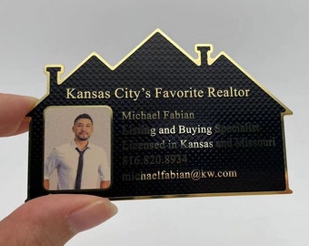 Custom Real Estate Metal Business Cards, Customizable real estate agent stainless metal business cards, Custom shaped metal business card