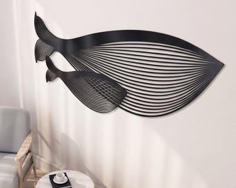 Mother and Baby Whale Metal Wall Art – Coastal Theme Decor