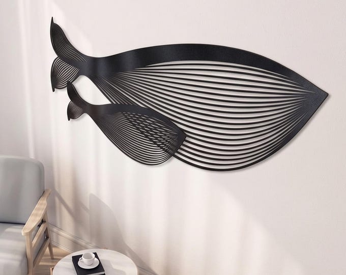 Mother and Baby Whale Metal Wall Art – Coastal Theme Decor