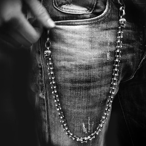 Sterling Silver Skull Pants Chain: Gothic Biker Wallet Chain, Motorcycle Accessory