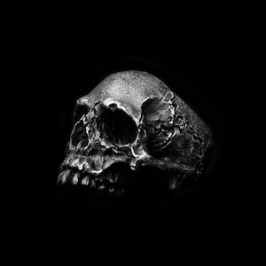 Skull Ring - Texture Standard half jaw silver mens skull biker masonic rock n roll handmade rings Tough Guy Skull Ring