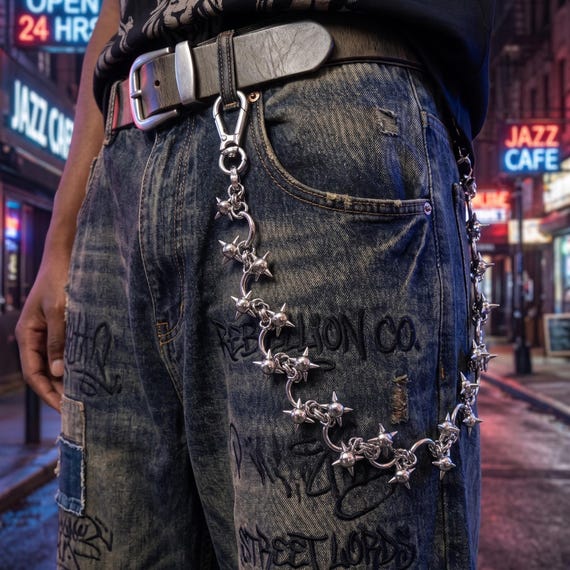 Meteor Hammer Pants Chain in Stainless Steel, Punk Wallet Chain for Men, Gothic Streetwear Accessory