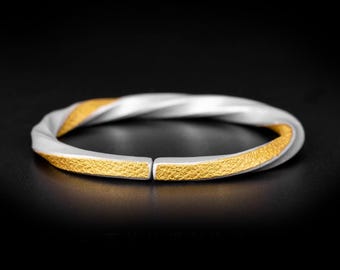 Hammered Silver Bracelet with 18K Gold Accent • Artisan Jewelry Gift