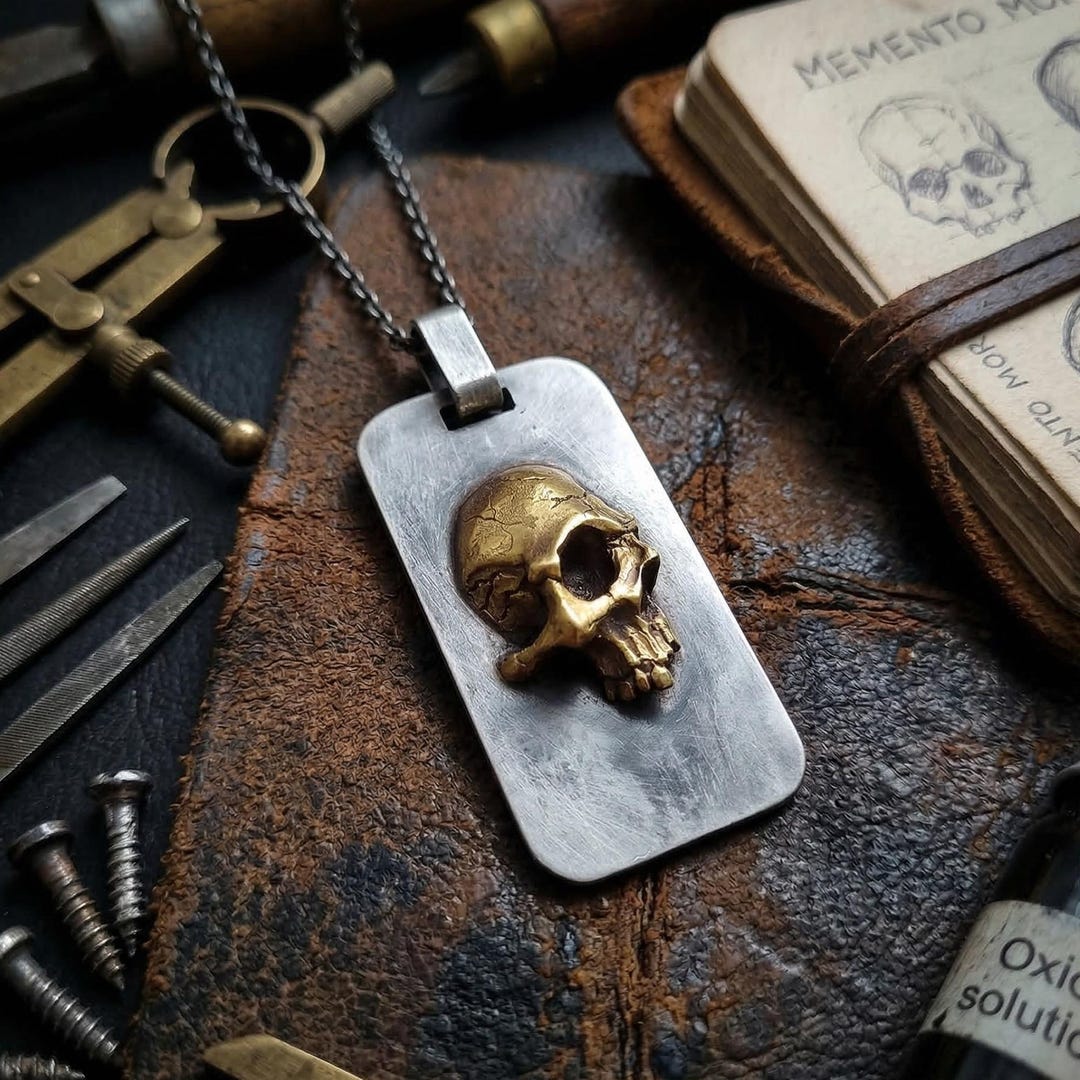 Skull Dog Tag Necklace – Solid 925 Sterling Silver Military