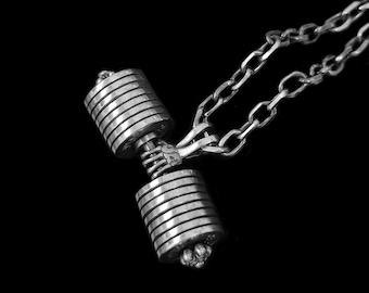 Sterling Silver Dumbbell Necklace: Gym Jewelry, Fitness Gift