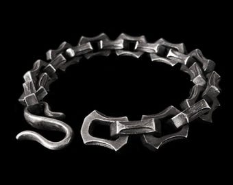 Handmade Sterling Silver Edges Bracelet - Gothic Mens Silver Bracelet
