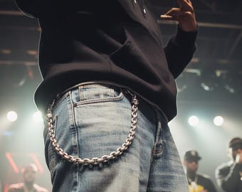 Sterling Silver Skull Trouser Chain - Heavy Gothic Biker Pants Chain
