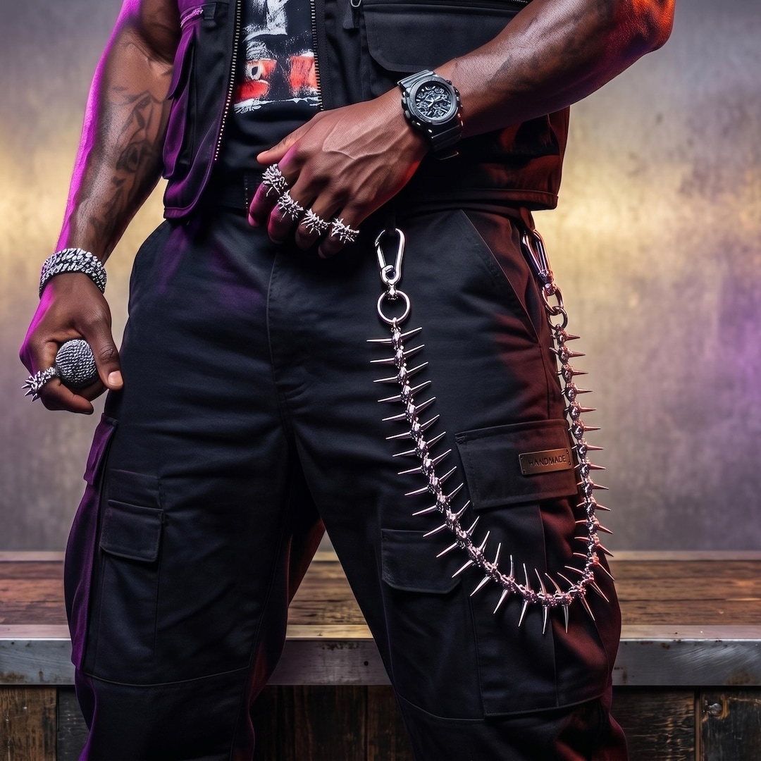 Spiked Fishbone Wallet Chain - Stainless Steel Gothic Punk Biker