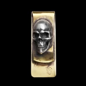 Skull Money Clip: Sterling Silver & Brass Gothic Biker Wallet