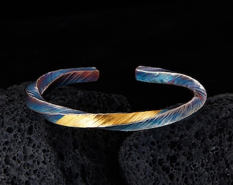 Hand-Engraved Viking Bracelet: Sterling Silver with 24K Gold Möbius Ring