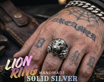 Hand-Chiseled Sterling Silver Jaguar Ring: Mayan Tribal Claw Band