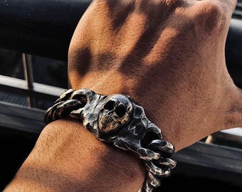 Skull Link Bracelets 925 Sterling Silver Handmade Steampunk