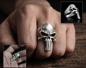 Heavy Sterling Silver Skull Ring for Men - Gothic Biker Statement Ring